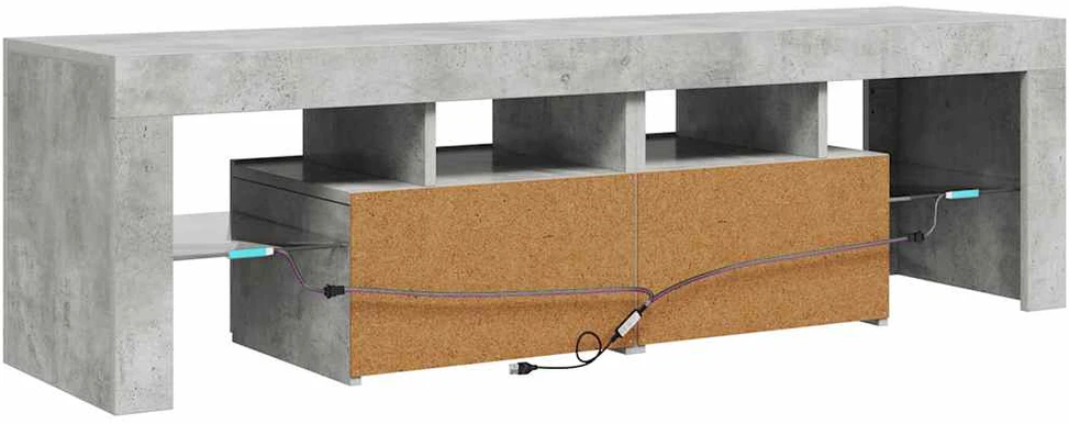 TV staliukas Televizoriaus spintelė su LED, betono pilka, 140x36,5x40cm