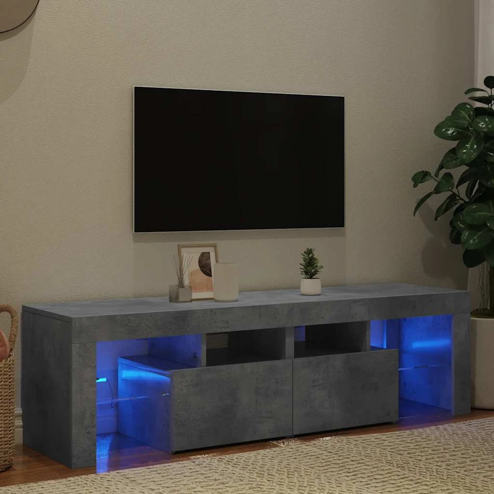 TV staliukas Televizoriaus spintelė su LED, betono pilka, 140x36,5x40cm