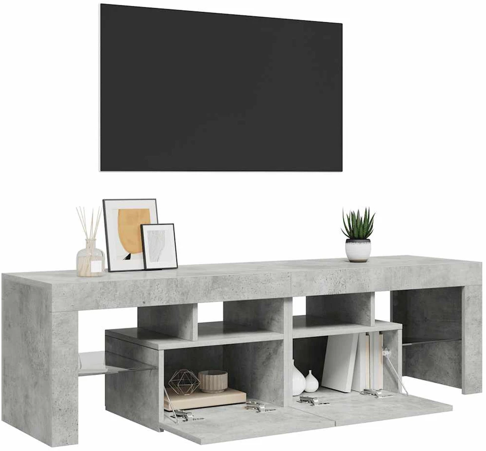 TV staliukas Televizoriaus spintelė su LED, betono pilka, 140x36,5x40cm