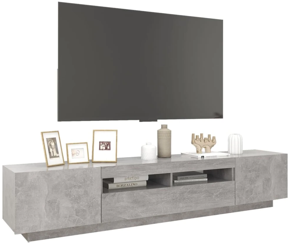 TV staliukas Televizoriaus spintelė su LED, betono pilka, 200x35x40cm