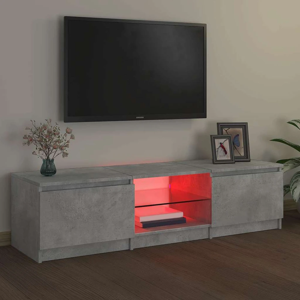 TV staliukas Televizoriaus spintelė su LED, betono pilka, 140x40x35,5cm