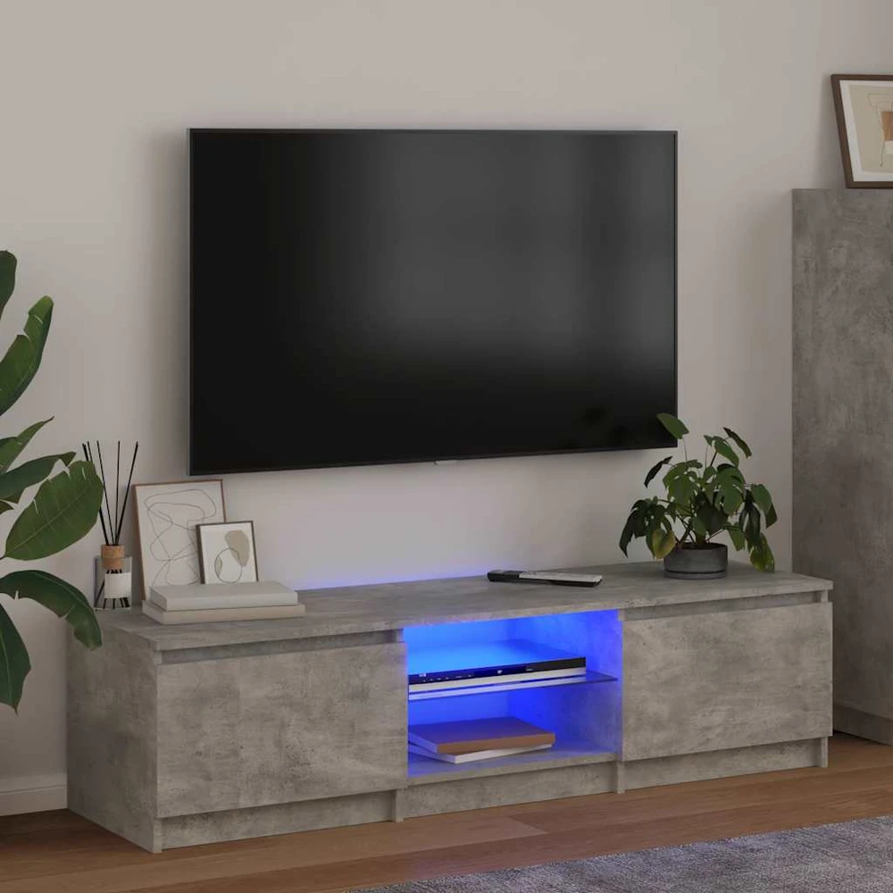 TV staliukas Televizoriaus spintelė su LED, betono pilka, 140x40x35,5cm