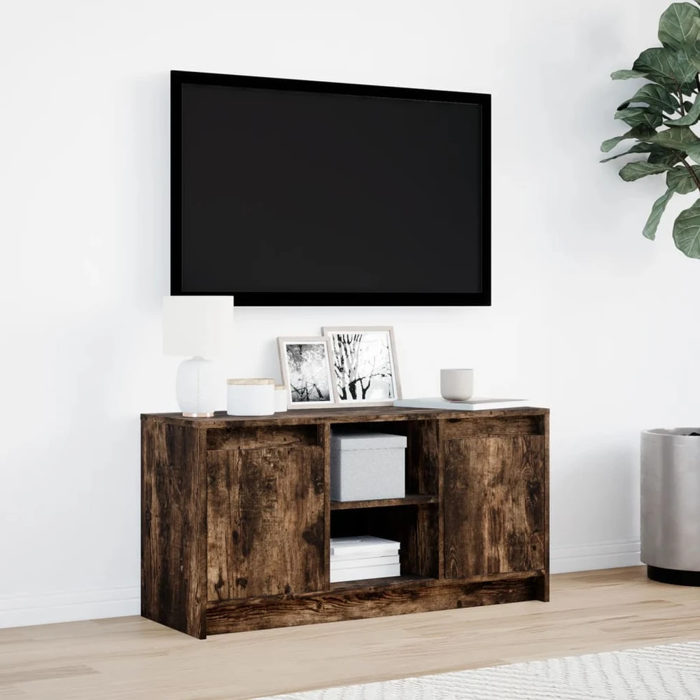 TV staliukas Televizoriaus spintelė su LED, dūminė, 100x34x50cm, mediena