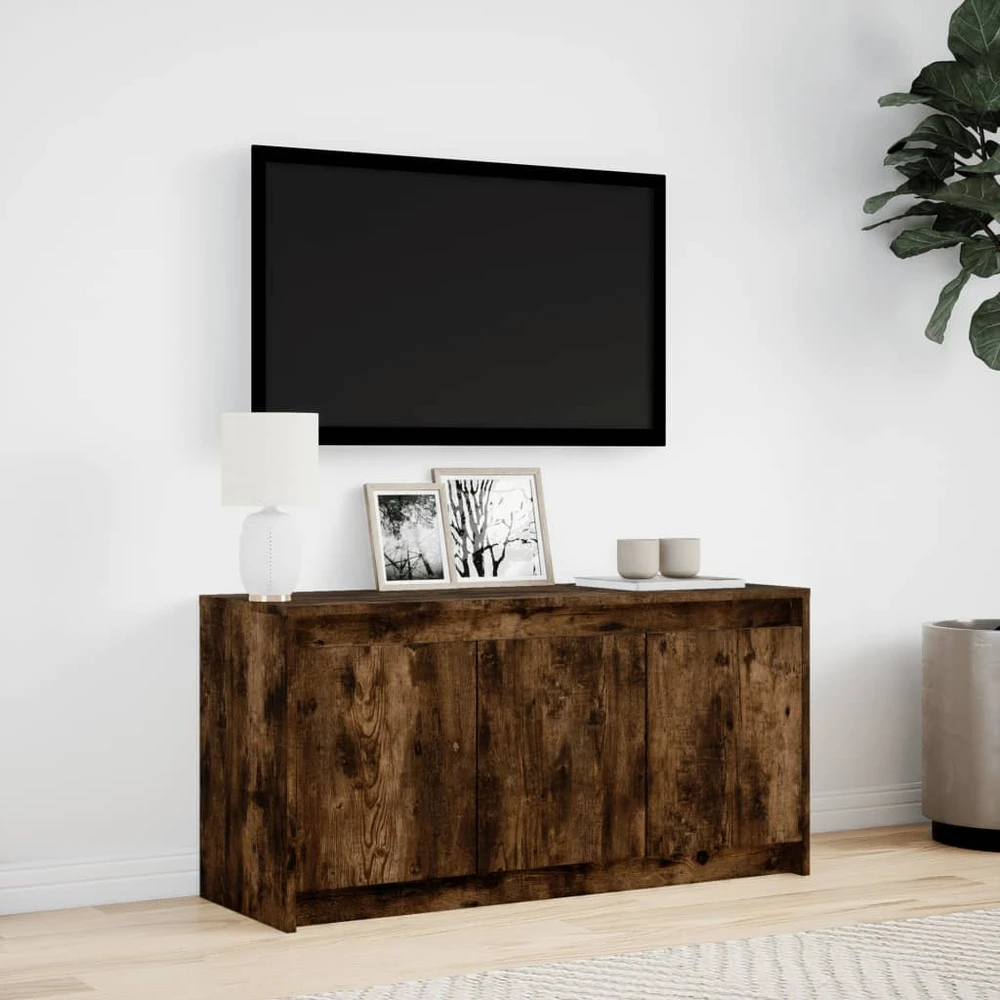 TV staliukas Televizoriaus spintelė su LED, dūminė, 100x34x50cm, mediena
