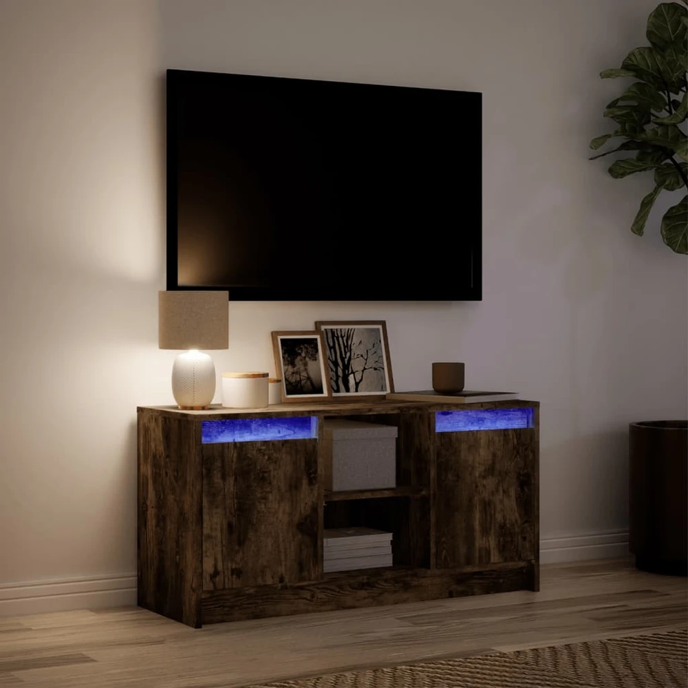 TV staliukas Televizoriaus spintelė su LED, dūminė, 100x34x50cm, mediena