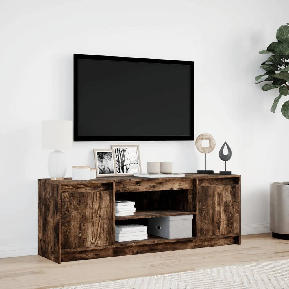 TV staliukas Televizoriaus spintelė su LED, dūminė, 139,5x34x50cm, mediena