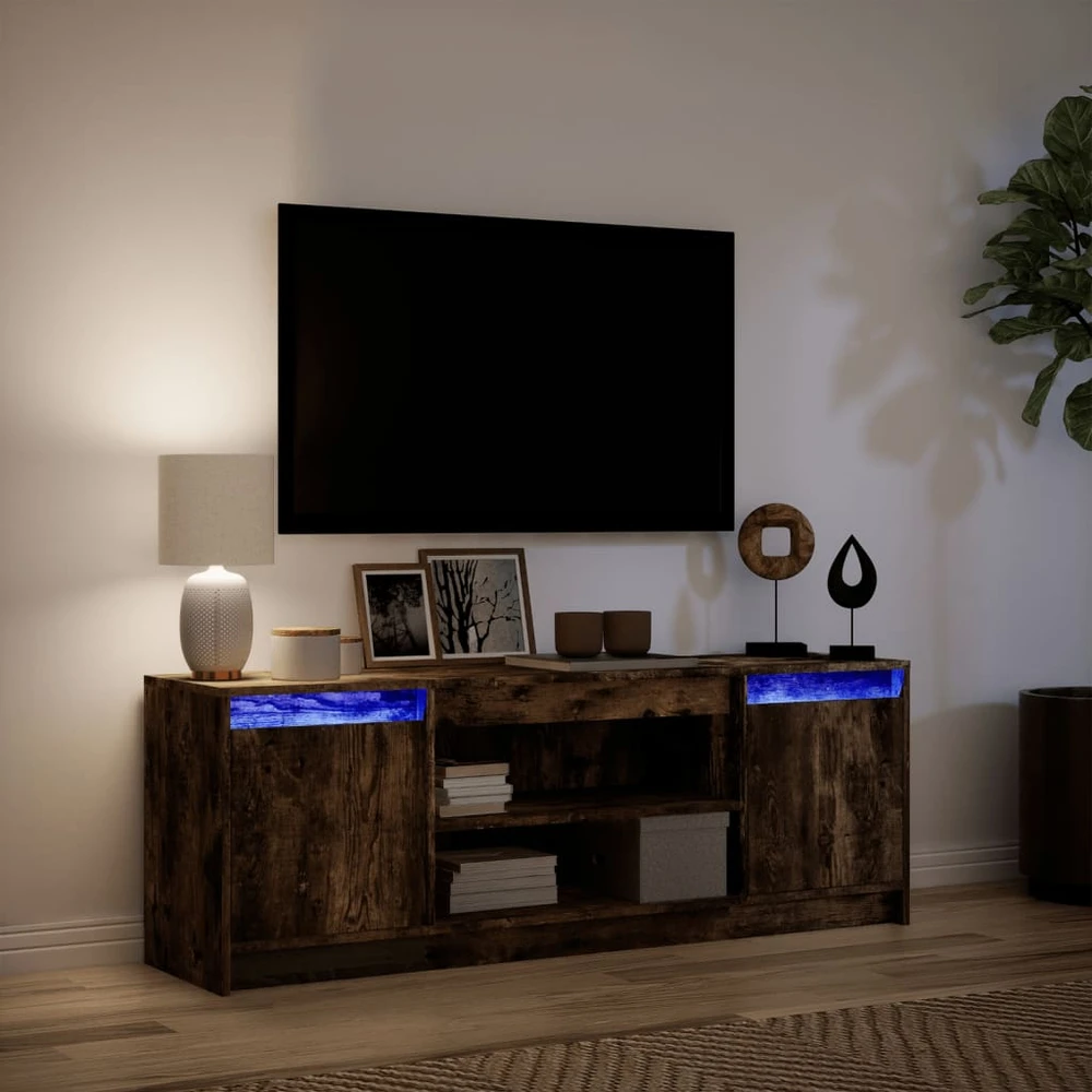 TV staliukas Televizoriaus spintelė su LED, dūminė, 139,5x34x50cm, mediena