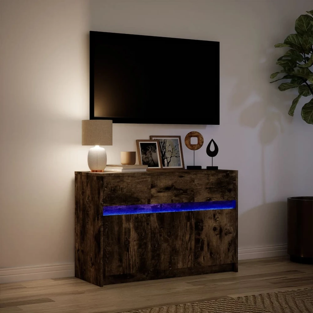 TV staliukas Televizoriaus spintelė su LED, dūminė, 91x34x61cm, mediena