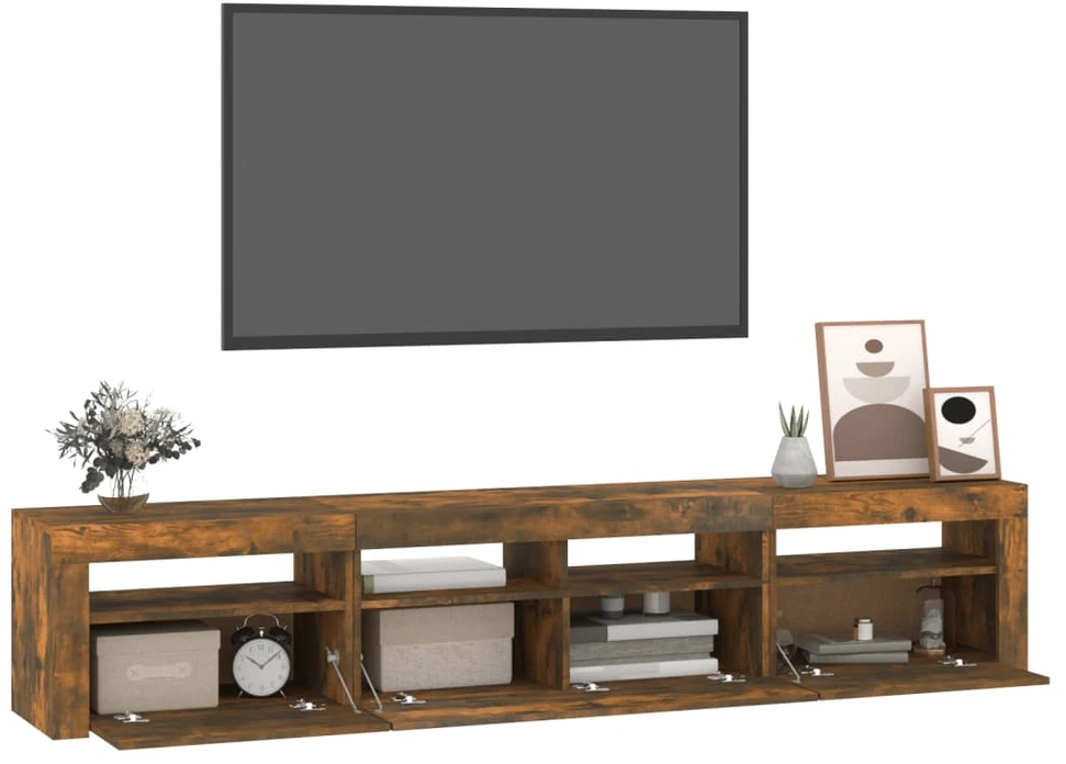 TV staliukas Televizoriaus spintelė su LED, dūminio ąžuolo, 210x35x40cm