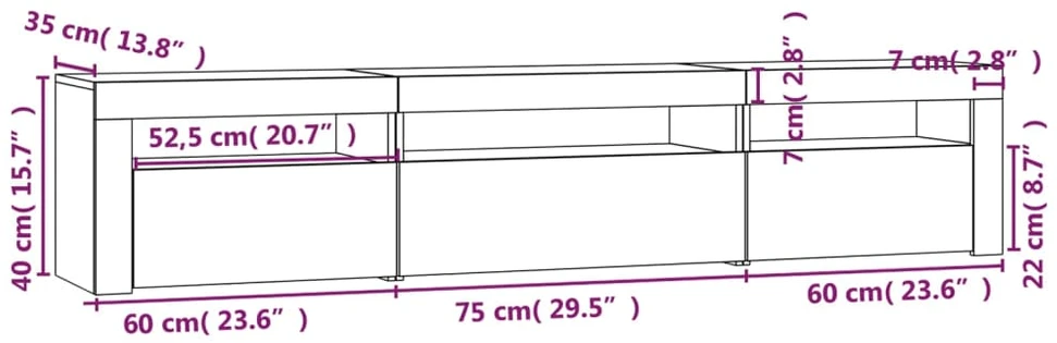 TV staliukas Televizoriaus spintelė su LED, dūminio ąžuolo, 195x35x40cm