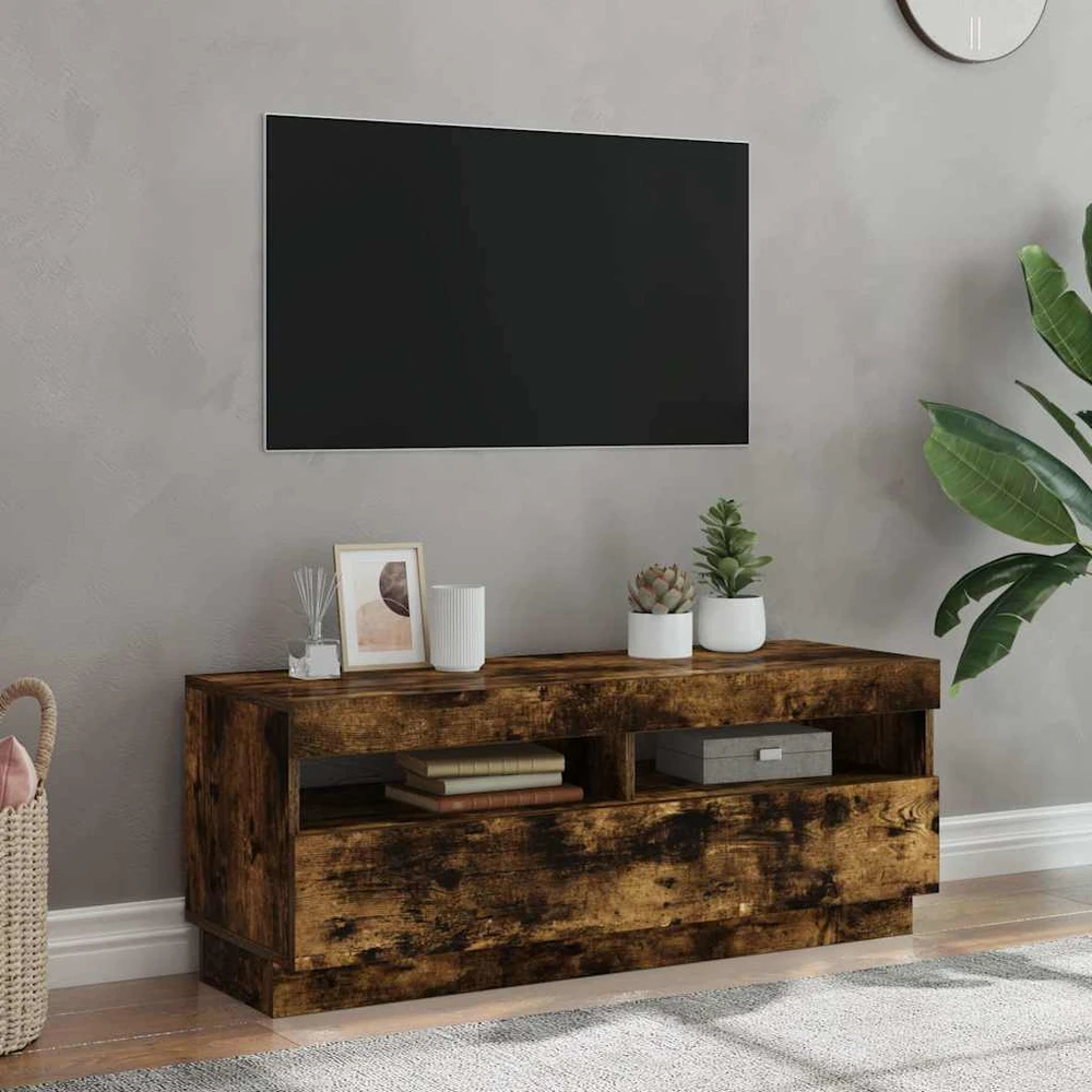 TV staliukas Televizoriaus spintelė su LED, dūminio ąžuolo, 100x35x40cm
