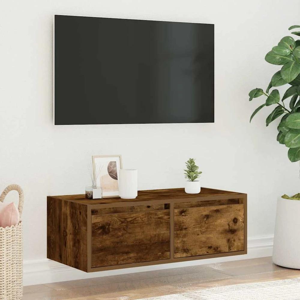 TV staliukas Televizoriaus spintelė su LED, dūminio ąžuolo, 75x35,5x25 cm