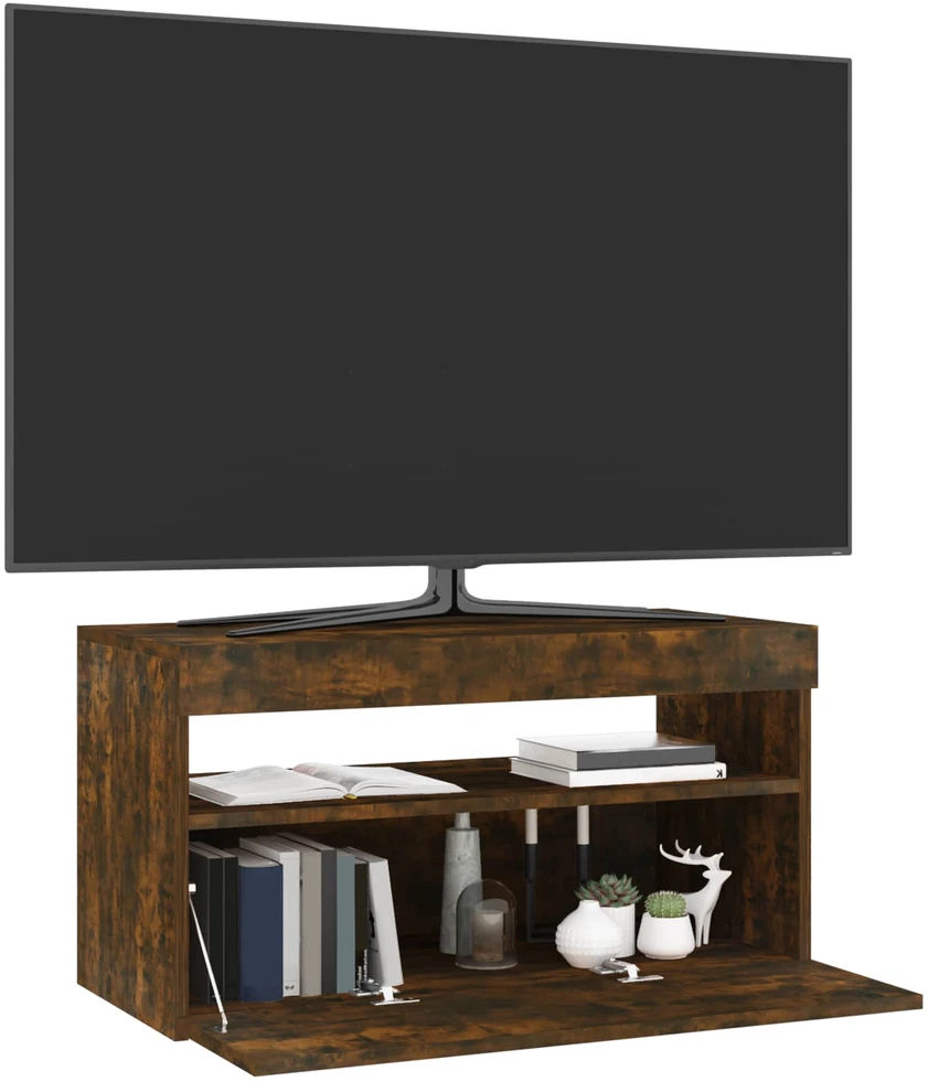 TV staliukas Televizoriaus spintelė su LED, dūminio ąžuolo, 75x35x40cm