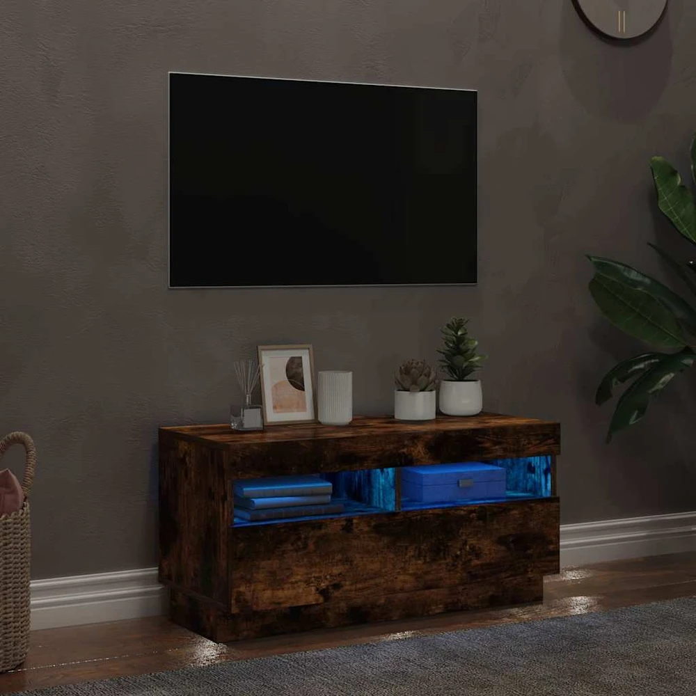 TV staliukas Televizoriaus spintelė su LED, dūminio ąžuolo, 80x35x40cm