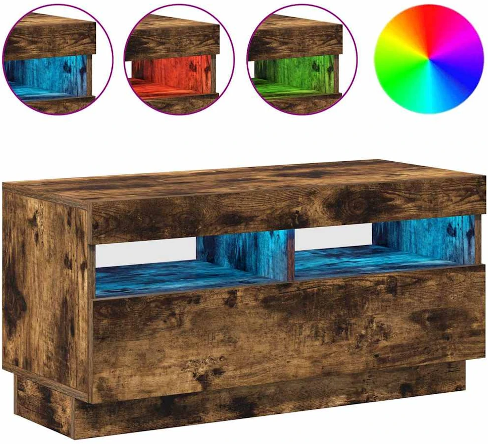TV staliukas Televizoriaus spintelė su LED, dūminio ąžuolo, 80x35x40cm