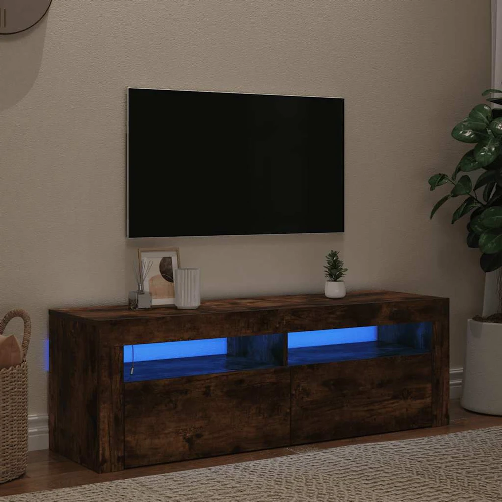 TV staliukas Televizoriaus spintelė su LED, dūminio ąžuolo, 120x35x40cm