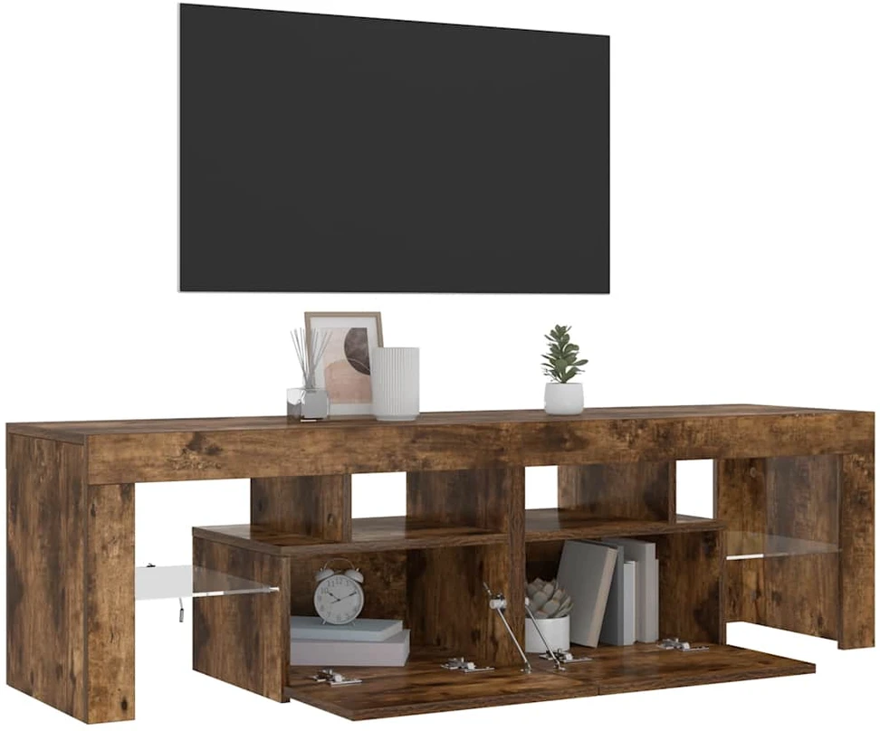 TV staliukas Televizoriaus spintelė su LED, dūminio ąžuolo, 140x36,5x40cm