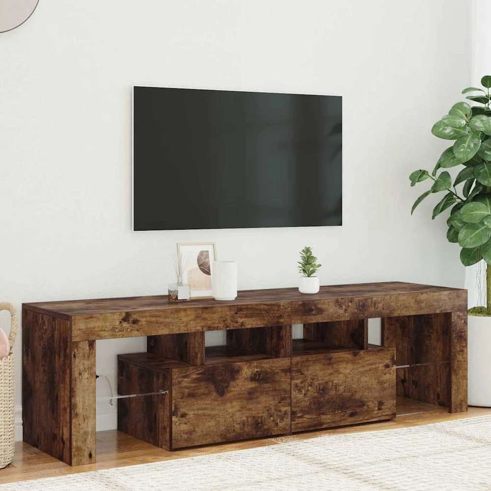 TV staliukas Televizoriaus spintelė su LED, dūminio ąžuolo, 140x36,5x40cm