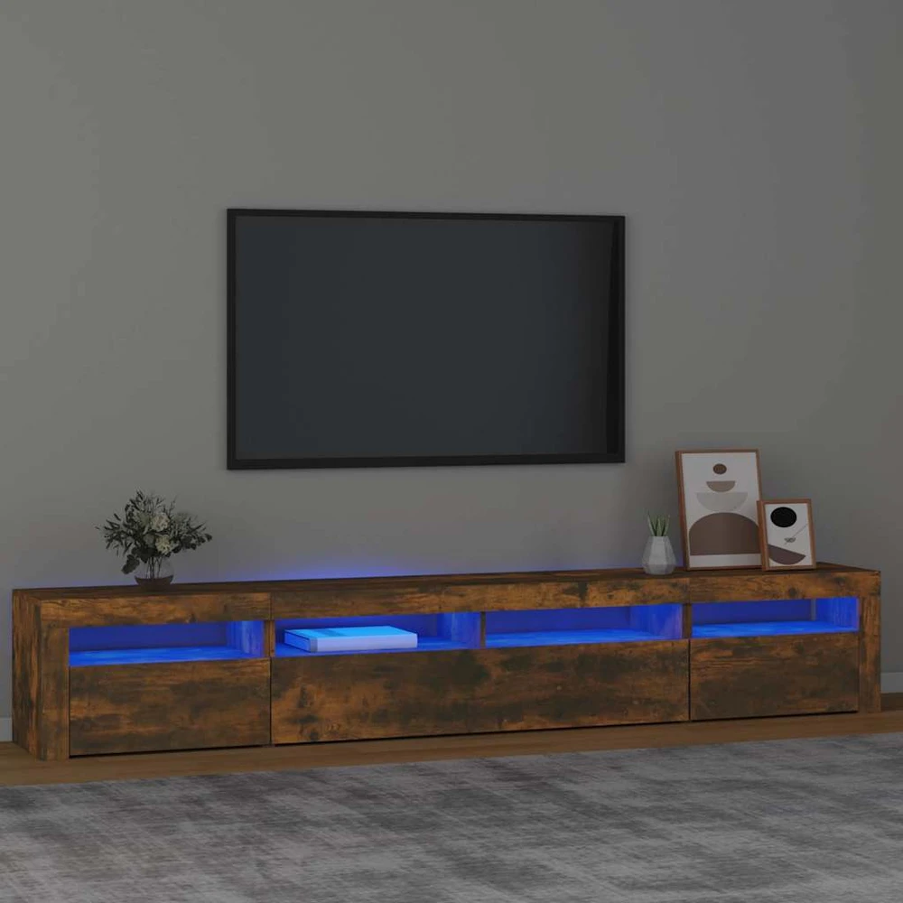 TV staliukas Televizoriaus spintelė su LED, dūminio ąžuolo, 240x35x40cm