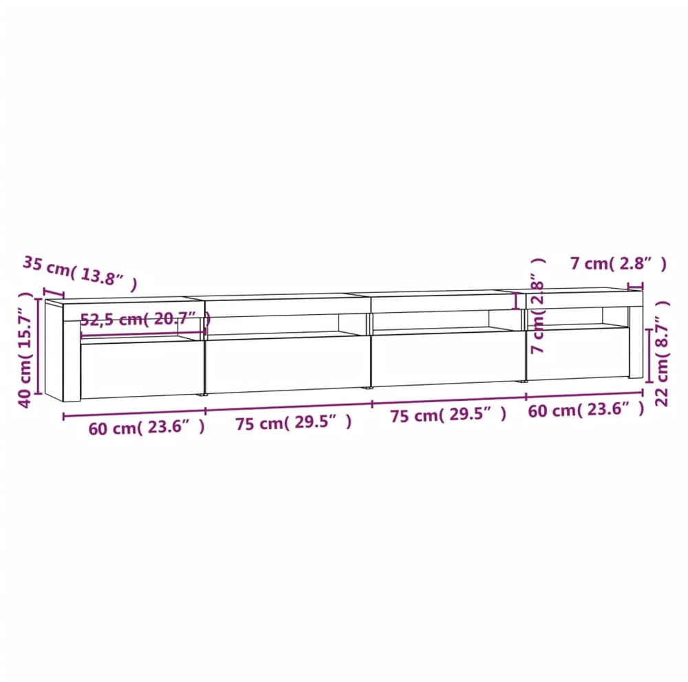 TV staliukas Televizoriaus spintelė su LED, dūminio ąžuolo, 270x35x40cm