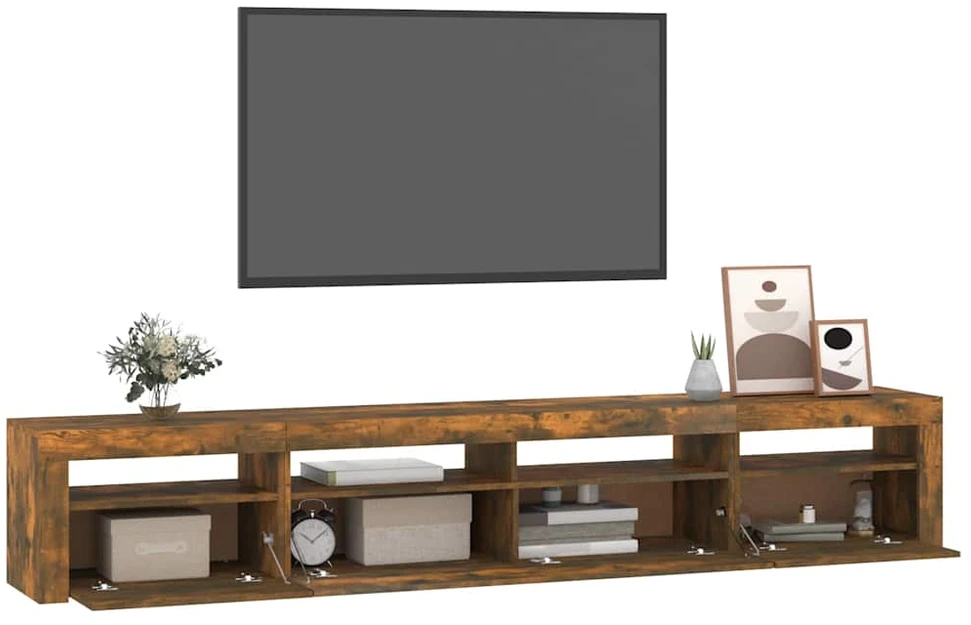 TV staliukas Televizoriaus spintelė su LED, dūminio ąžuolo, 240x35x40cm