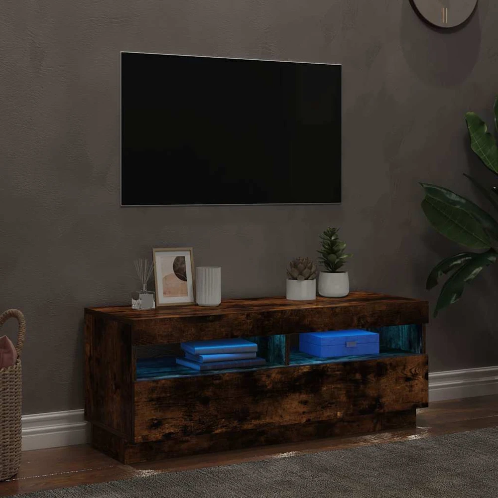 TV staliukas Televizoriaus spintelė su LED, dūminio ąžuolo, 100x35x40cm