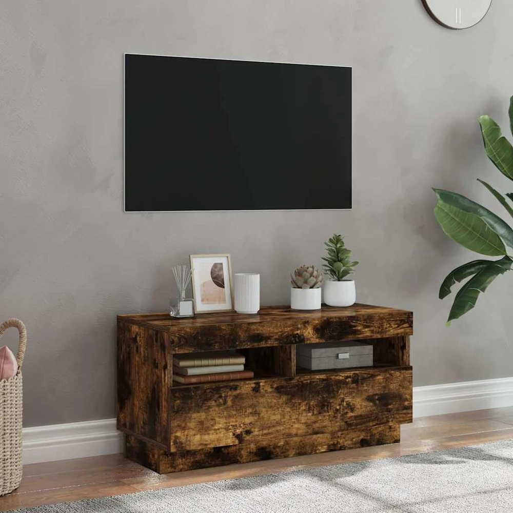 TV staliukas Televizoriaus spintelė su LED, dūminio ąžuolo, 80x35x40cm