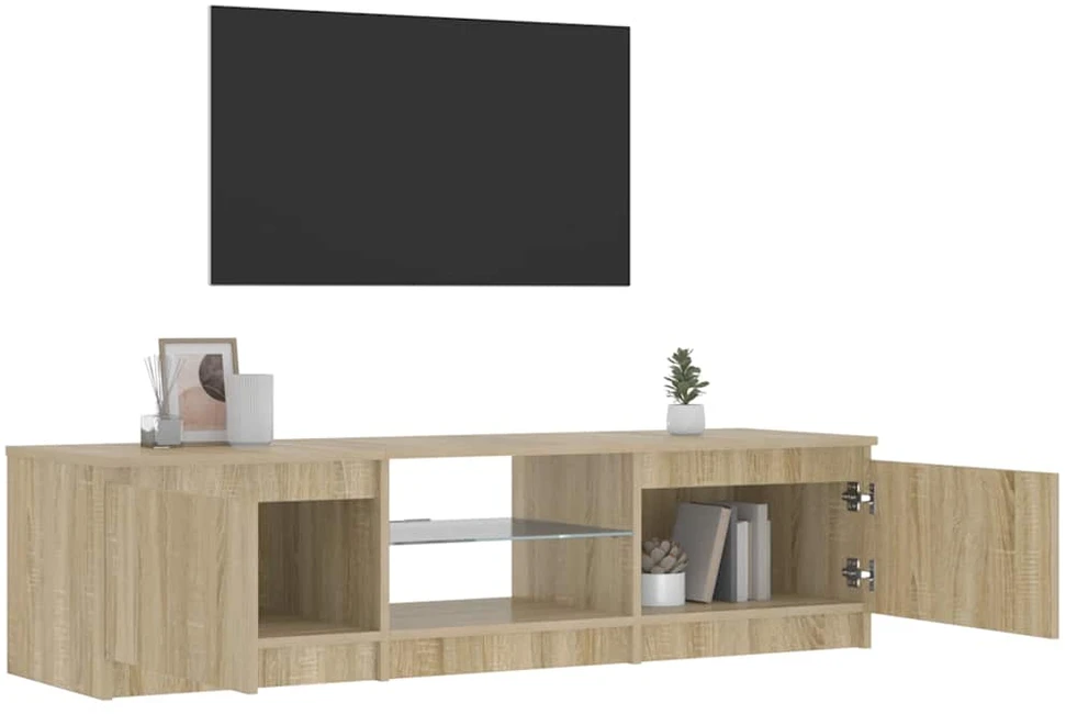 TV staliukas Televizoriaus spintelė su LED, dūminio ąžuolo, 140x40x35,5cm