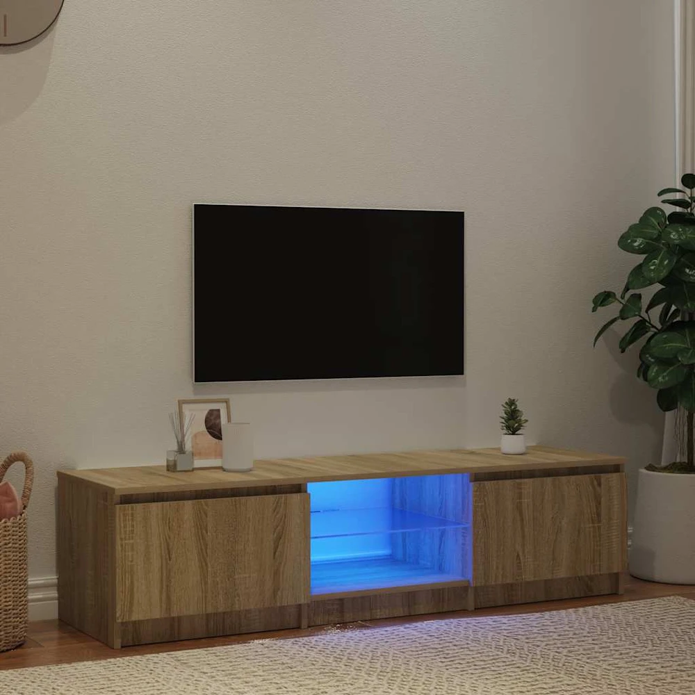 TV staliukas Televizoriaus spintelė su LED, dūminio ąžuolo, 140x40x35,5cm