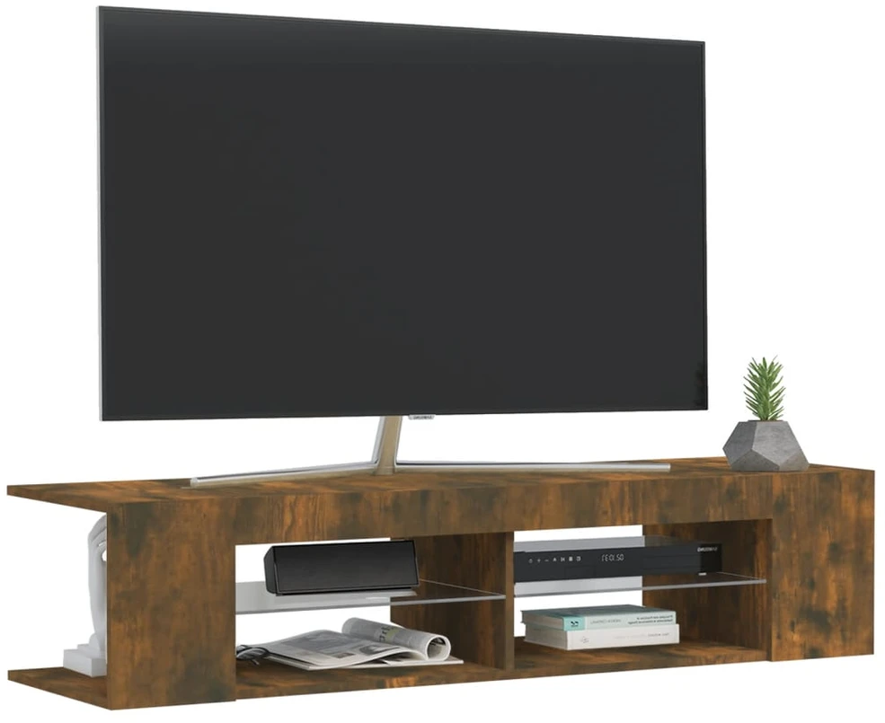 TV staliukas Televizoriaus spintelė su LED, dūminio ąžuolo, 135x39x30cm