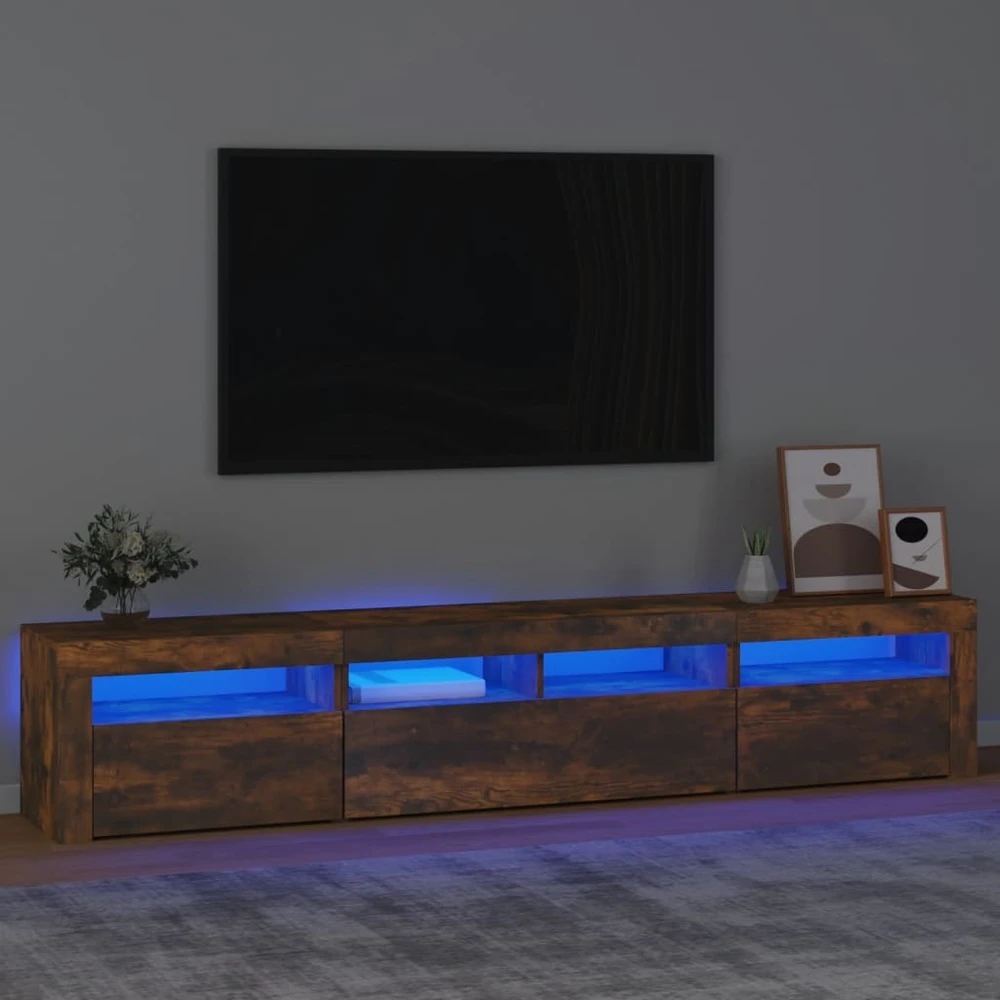 TV staliukas Televizoriaus spintelė su LED, dūminio ąžuolo, 210x35x40cm