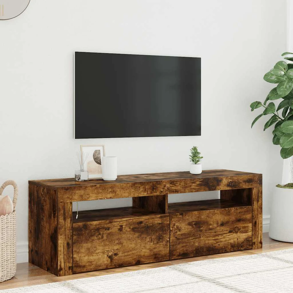 TV staliukas Televizoriaus spintelė su LED, dūminio ąžuolo, 120x35x40cm