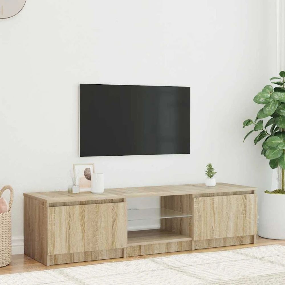 TV staliukas Televizoriaus spintelė su LED, dūminio ąžuolo, 140x40x35,5cm