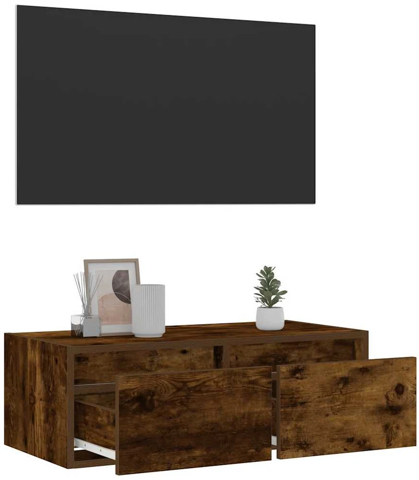 TV staliukas Televizoriaus spintelė su LED, dūminio ąžuolo, 75x35,5x25 cm