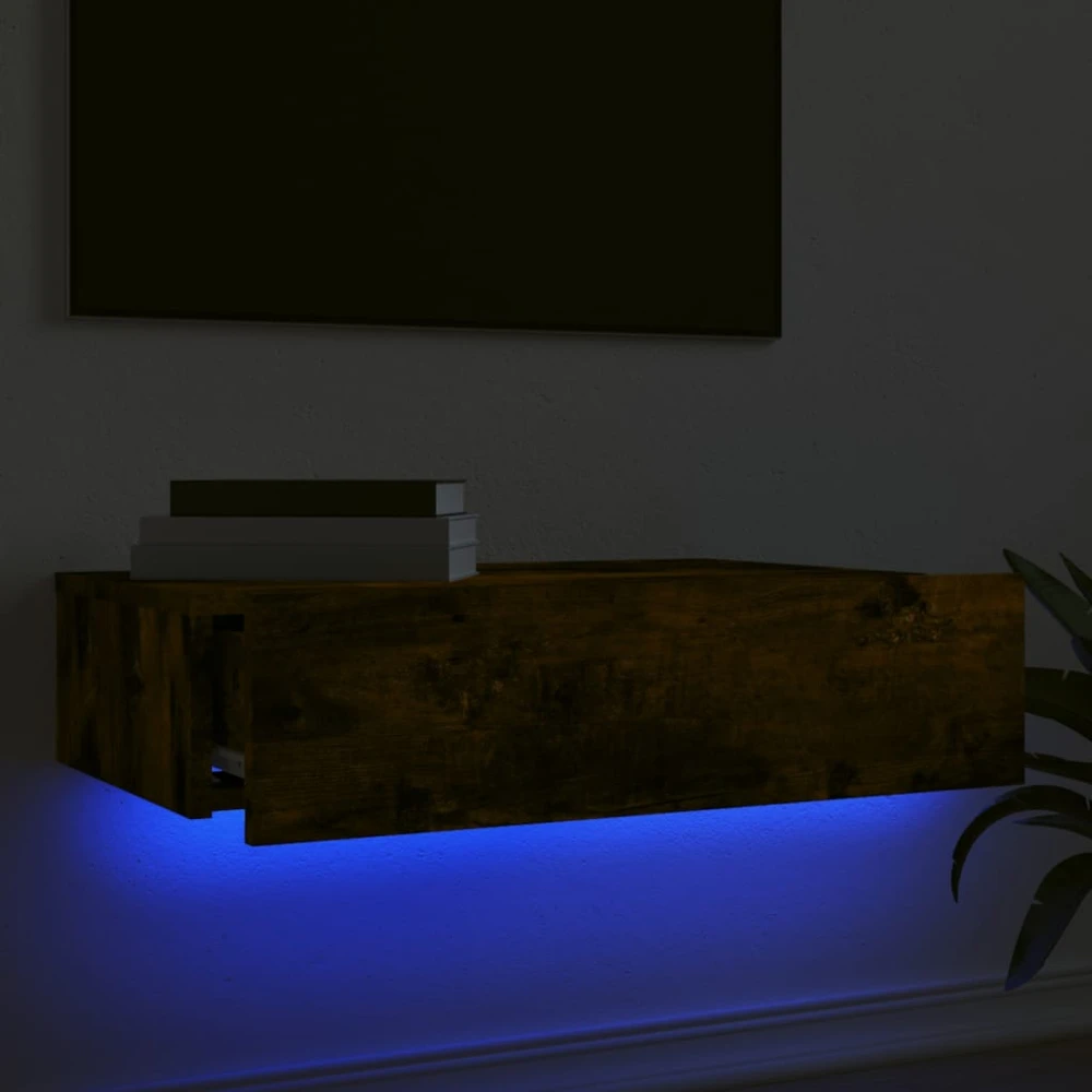 TV staliukas Televizoriaus spintelė su LED lemputėmis, dūminė, 60x35x15,5cm