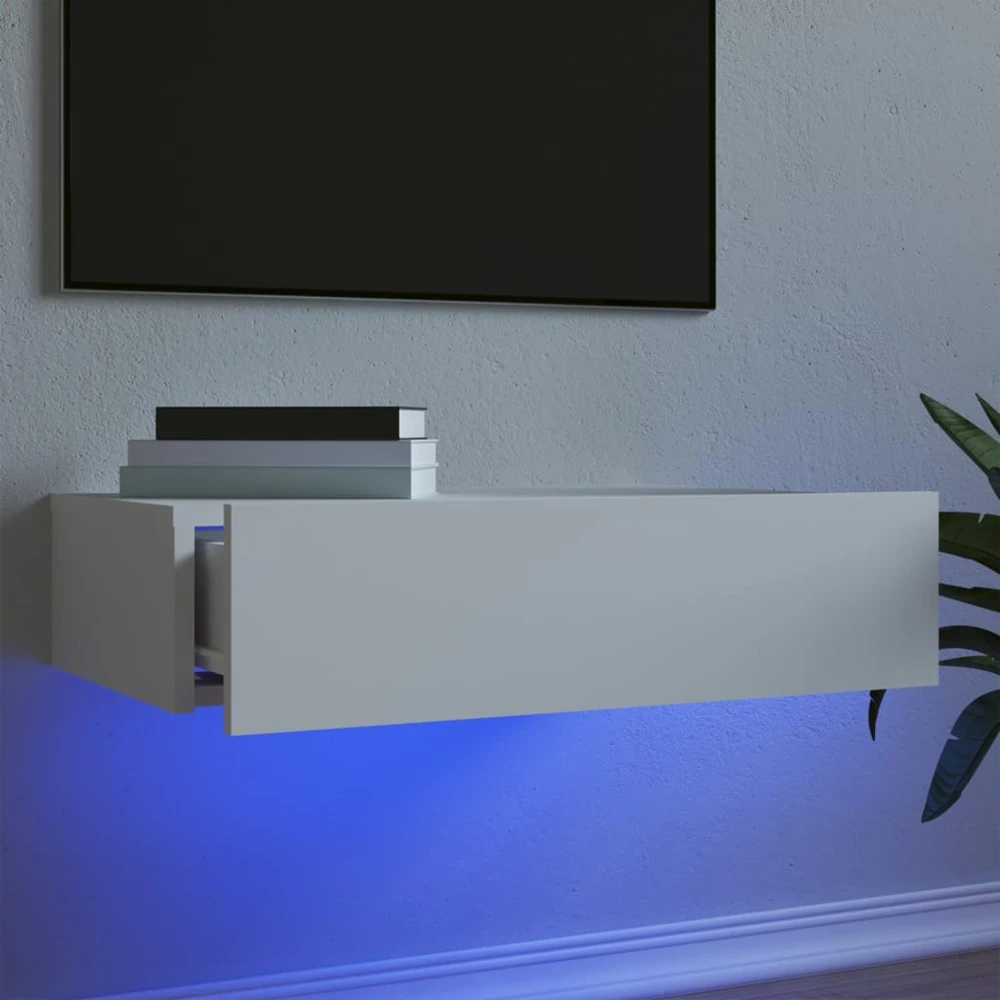 TV staliukas Televizoriaus spintelė su LED lemputėmis, balta, 60x35x15,5cm