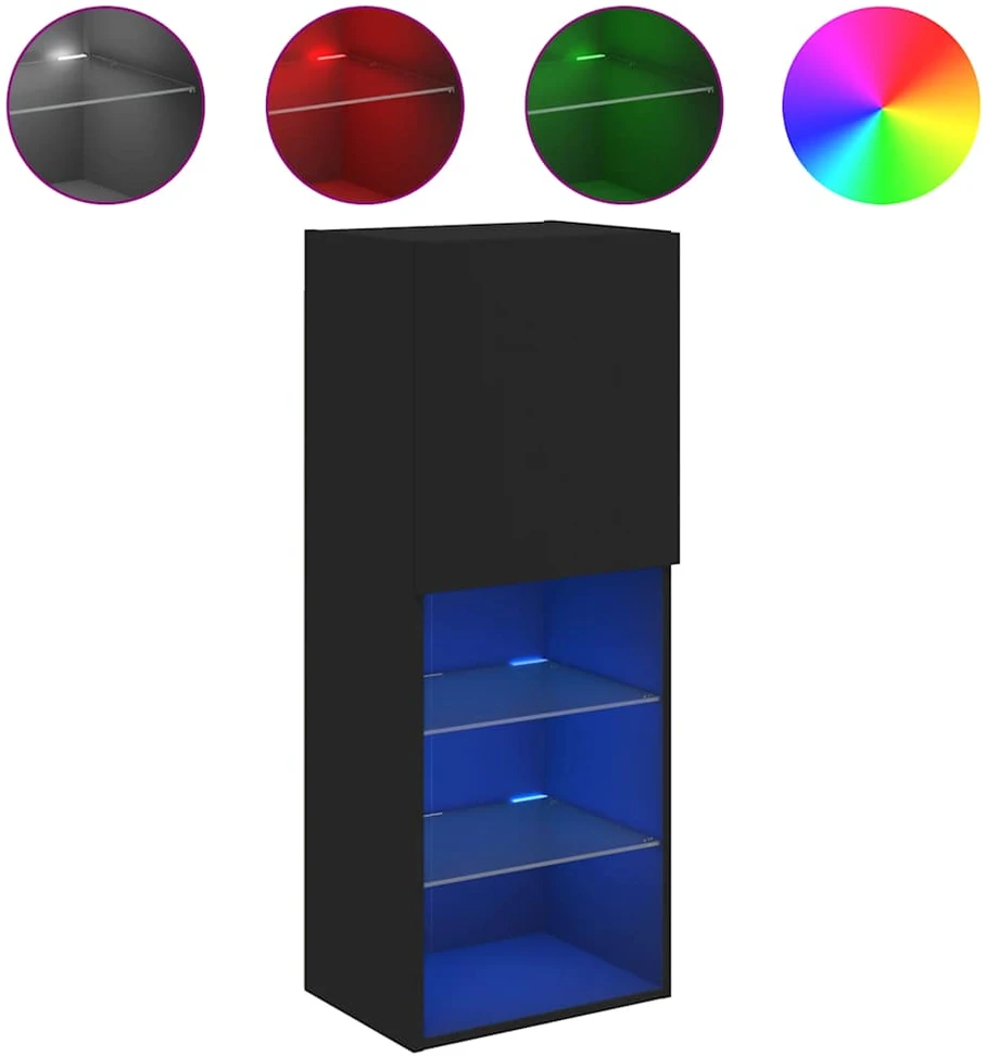 TV spintelė su LED lemputėmis, juodos spalvos, 40,5x30x102cm