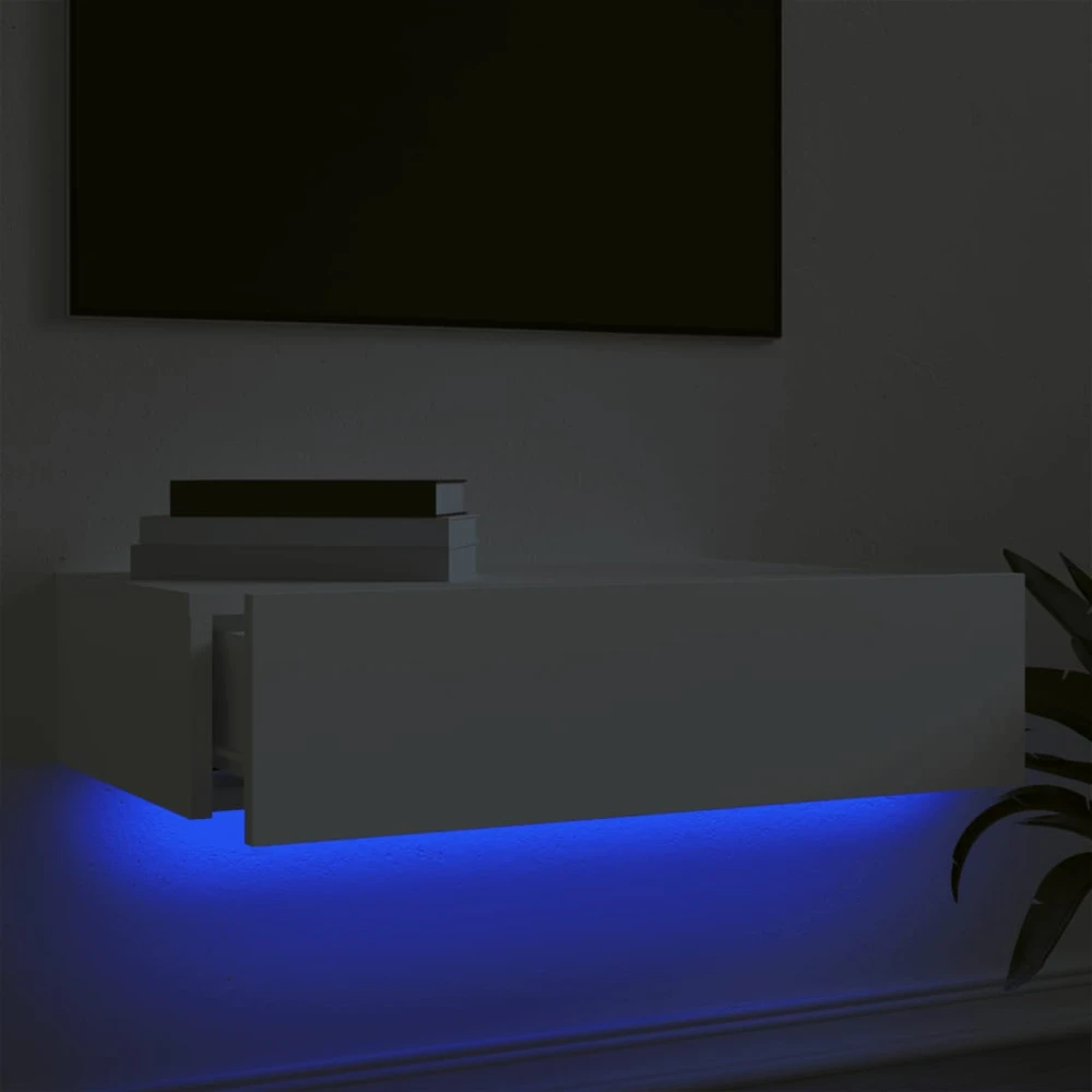 TV staliukas Televizoriaus spintelė su LED lemputėmis, balta, 60x35x15,5cm