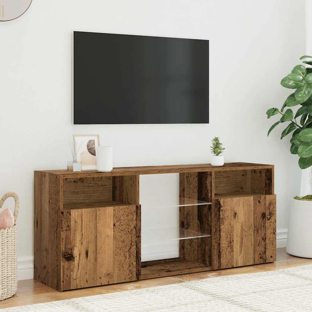 TV staliukas televizoriaus spintelė su LED lemputėmis, sena mediena