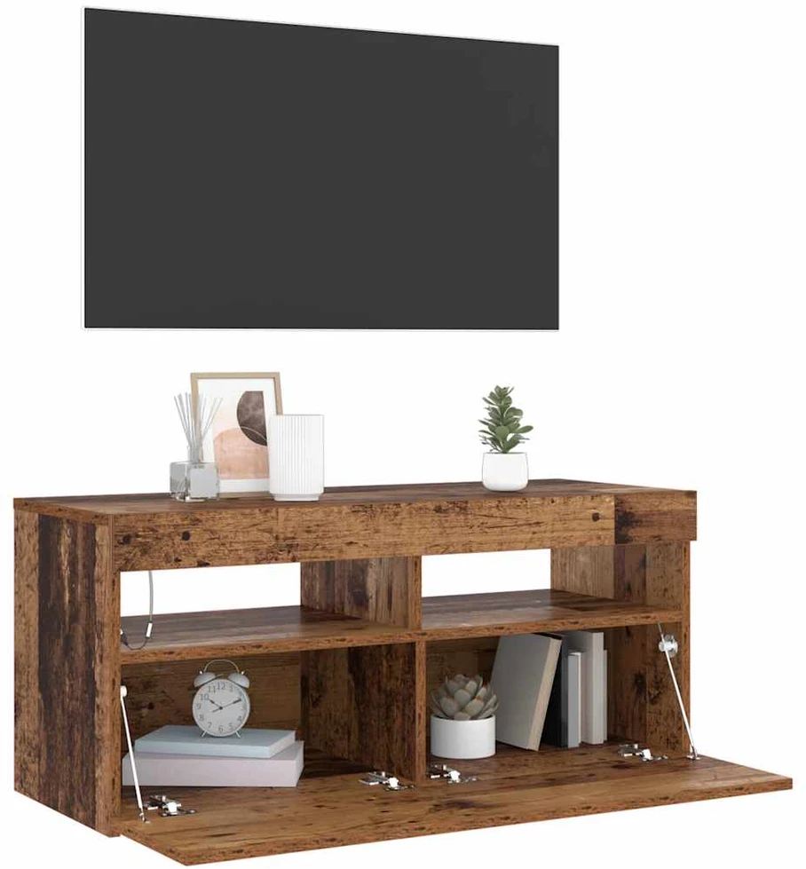 TV staliukas Televizoriaus spintelė su LED, medienos, 90x35x40cm, mediena