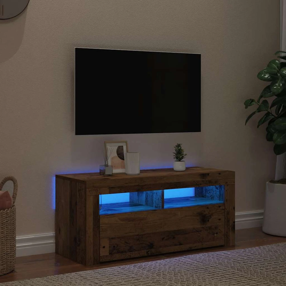 TV staliukas Televizoriaus spintelė su LED, medienos, 90x35x40cm, mediena