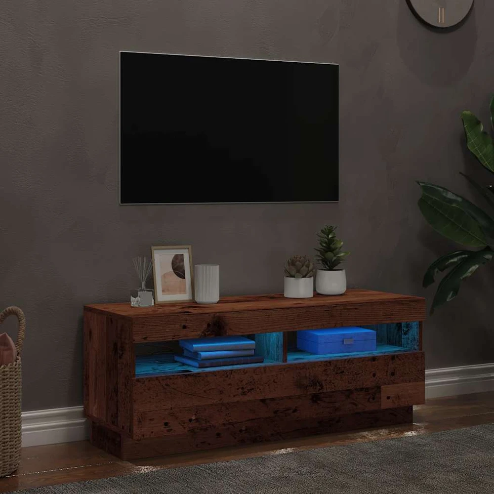 TV staliukas Televizoriaus spintelė su LED, medienos, 100x35x40cm, mediena
