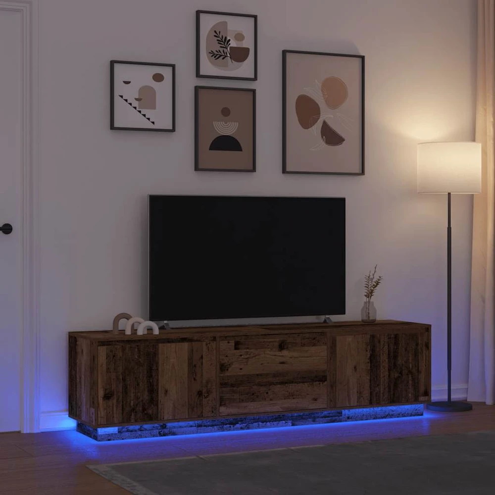 TV staliukas Televizoriaus spintelė su LED, medienos, 193,5x41x50 cm