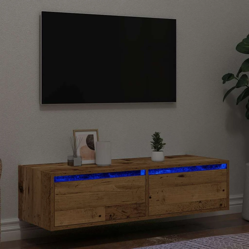 TV staliukas Televizoriaus spintelė su LED, medienos, 100X35,5x25 cm