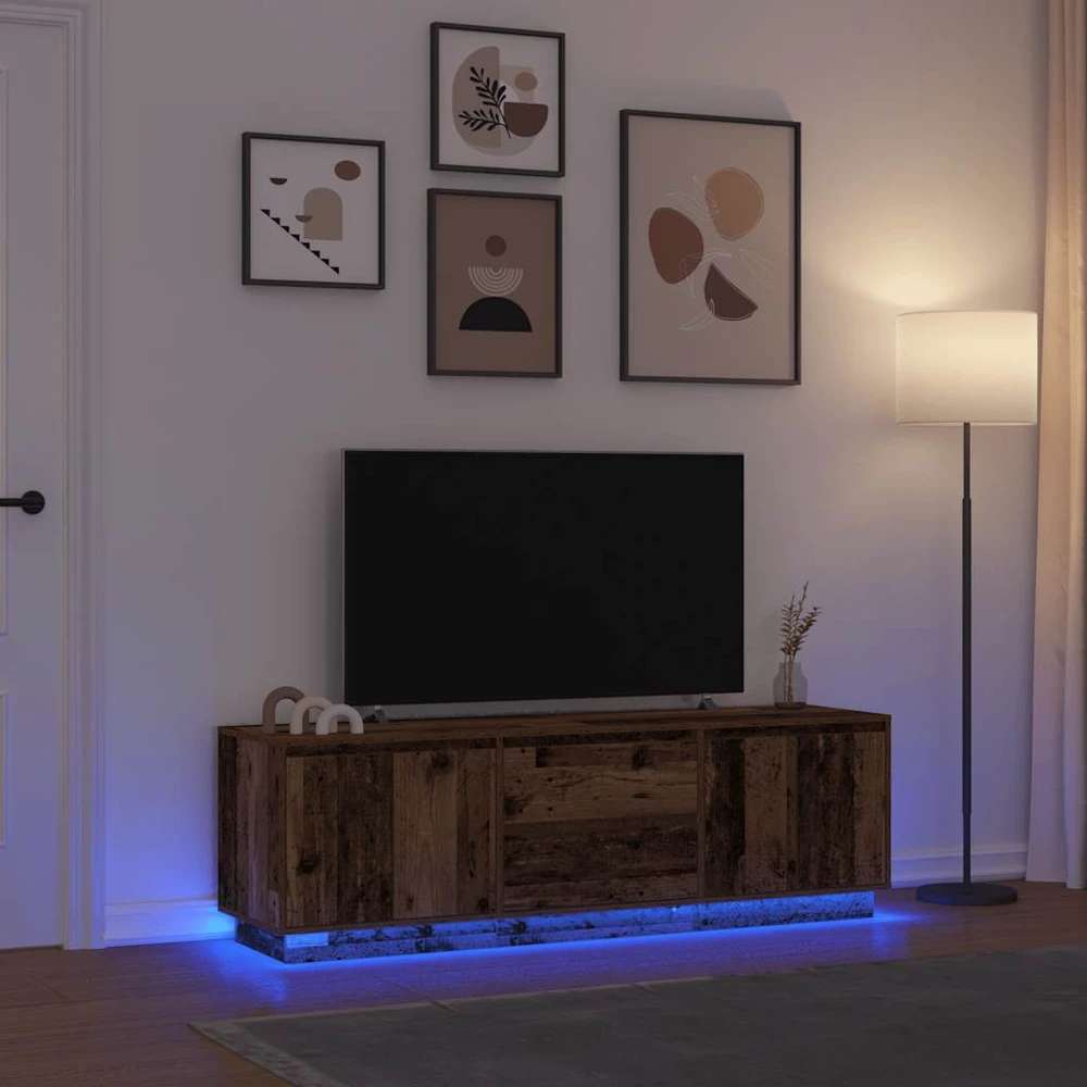 TV staliukas Televizoriaus spintelė su LED, medienos, 160,5x41x50 cm