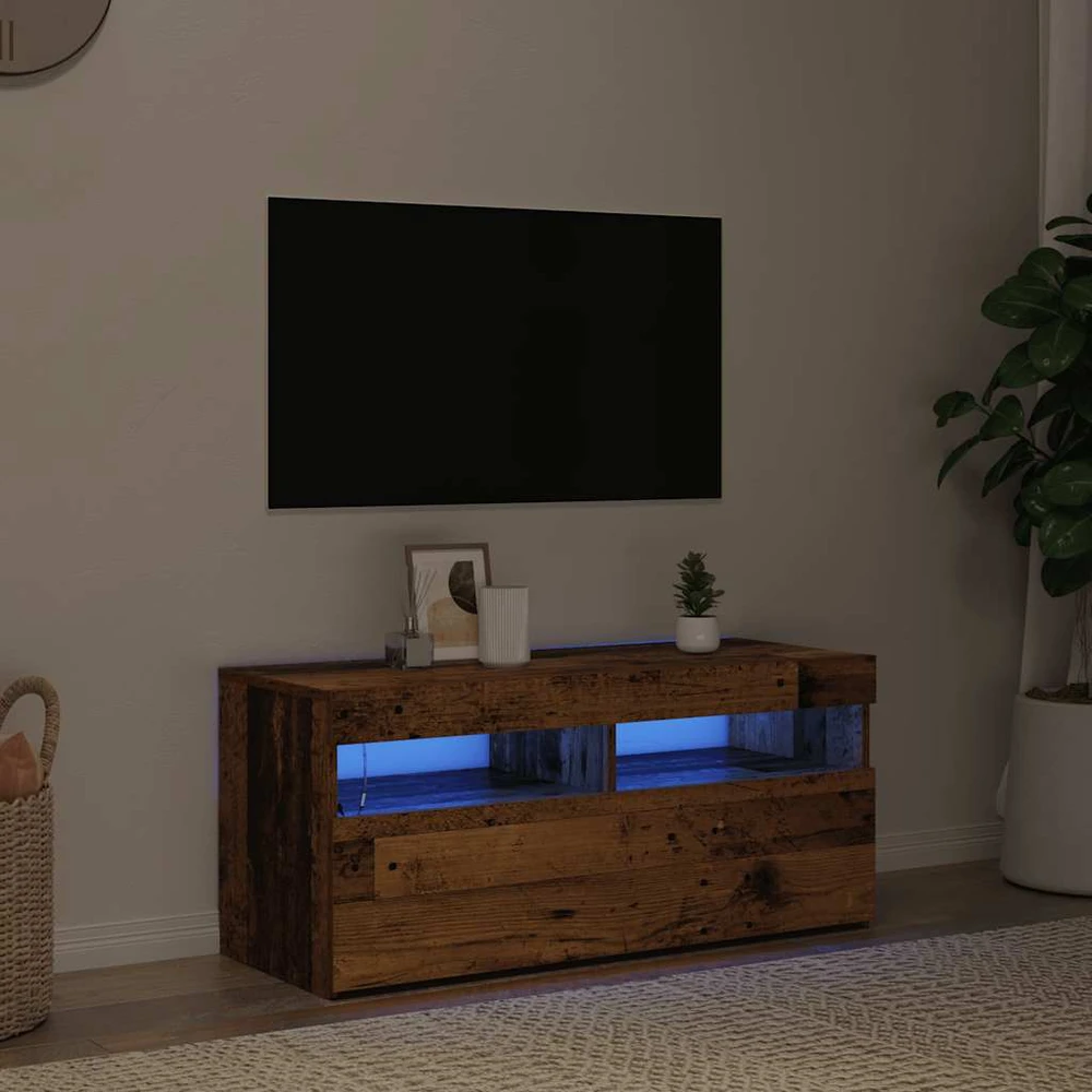 TV staliukas Televizoriaus spintelė su LED, medienos, 90x35x40cm, mediena