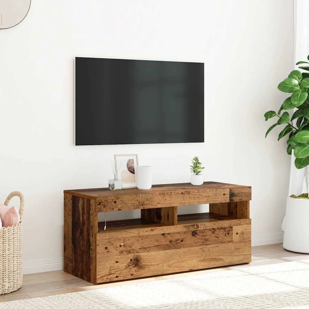 TV staliukas Televizoriaus spintelė su LED, medienos, 90x35x40cm, mediena