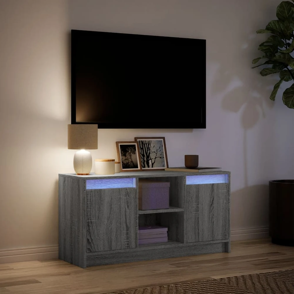 TV staliukas Televizoriaus spintelė su LED, pilka, 100x34x50cm, mediena