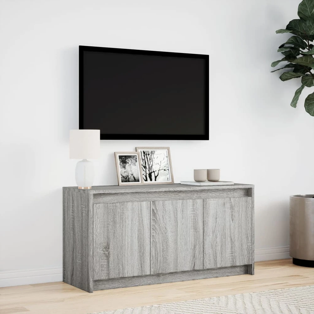 TV staliukas Televizoriaus spintelė su LED, pilka, 100x34x50cm, mediena