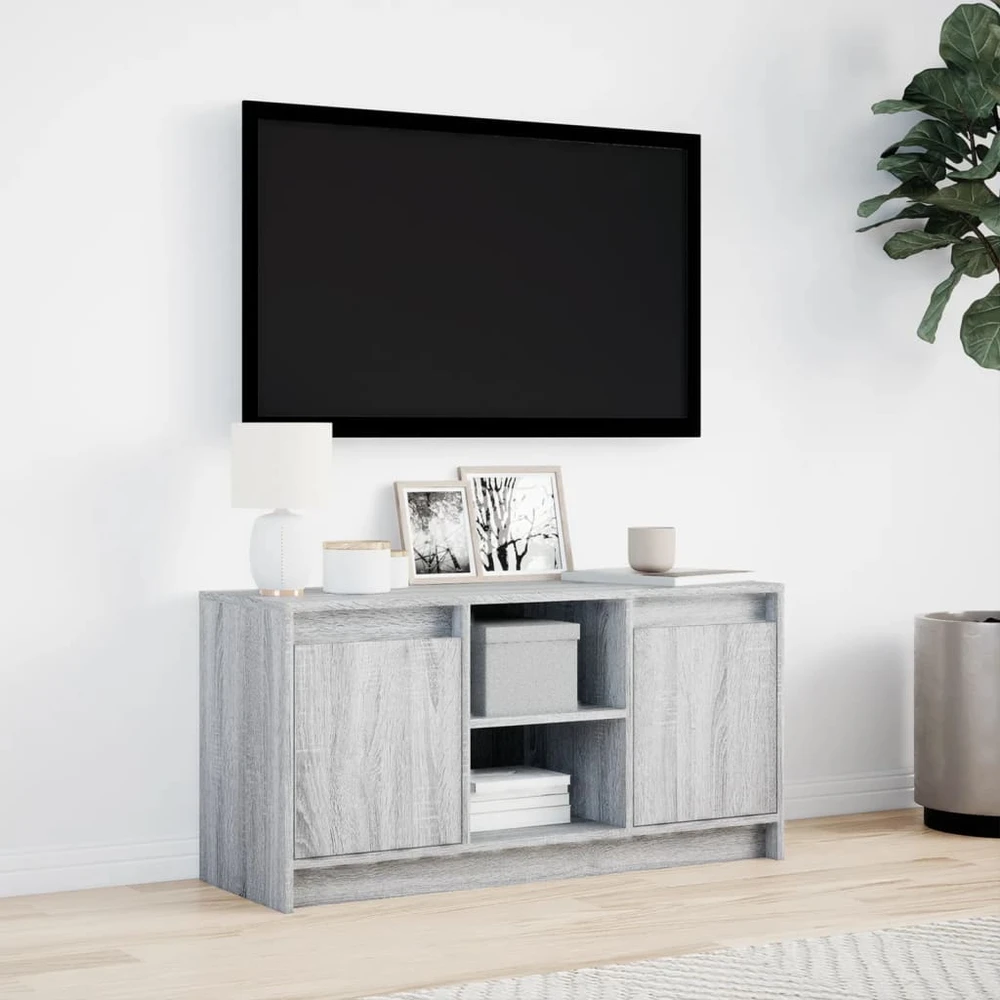 TV staliukas Televizoriaus spintelė su LED, pilka, 100x34x50cm, mediena